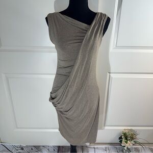 Max Studio Elegant Draped Taupe Stretch Dress Small